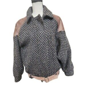 David Benjamin Vintage Wool Leather Jacket Chest 54" Tweed Full Zip